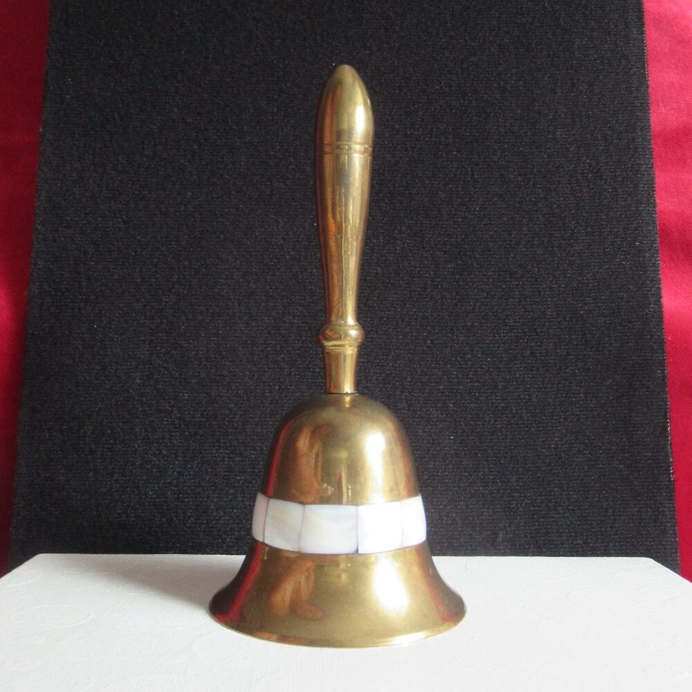 Mother of Pearl inlay, Vintage brass hand bell, India